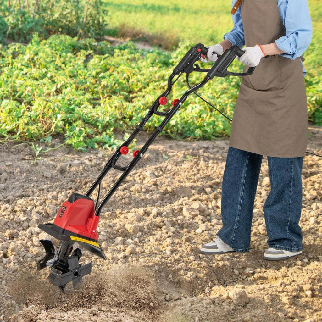 Motocoltivatore da giardino pieghevole con larghezza, Motozappa elettrica a filo di lavoro 32cm e profondit¨¤ 22cm Rosso-Deposito utensili Tool