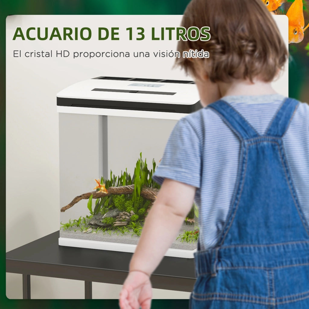 Acquario 13L con Filtro e Luce LED ¨C Minimal ¨C 29x20x30,5 cm Bianco