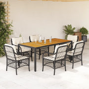 Set da Pranzo da Giardino 7 pz Nero con Cuscini in Polyrattan