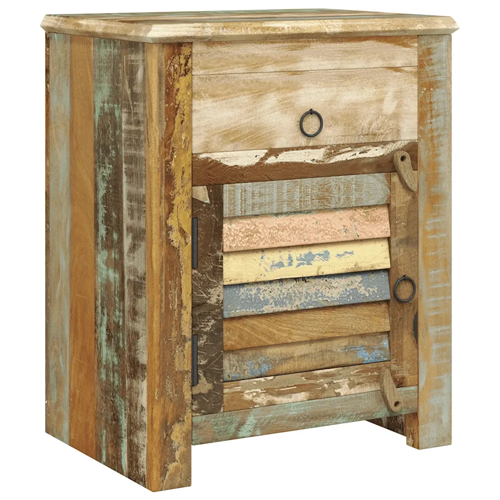 Tavolino Laterale con 1 Cassetto e 1 Anta in Legno di Recupero 240950