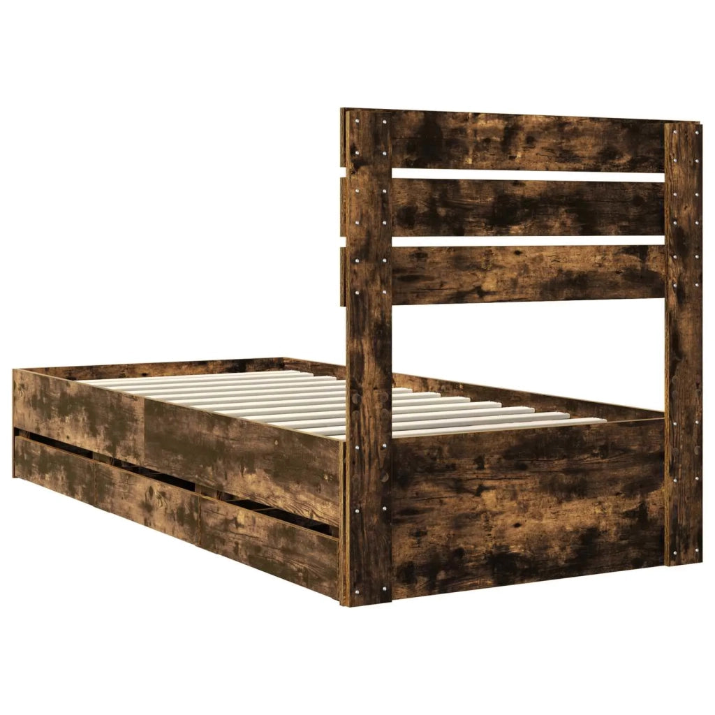 Letto singolo | Letto per adulti | Struttura del letto con cassetto Rovere fum¨¦ 100 x 200 cm