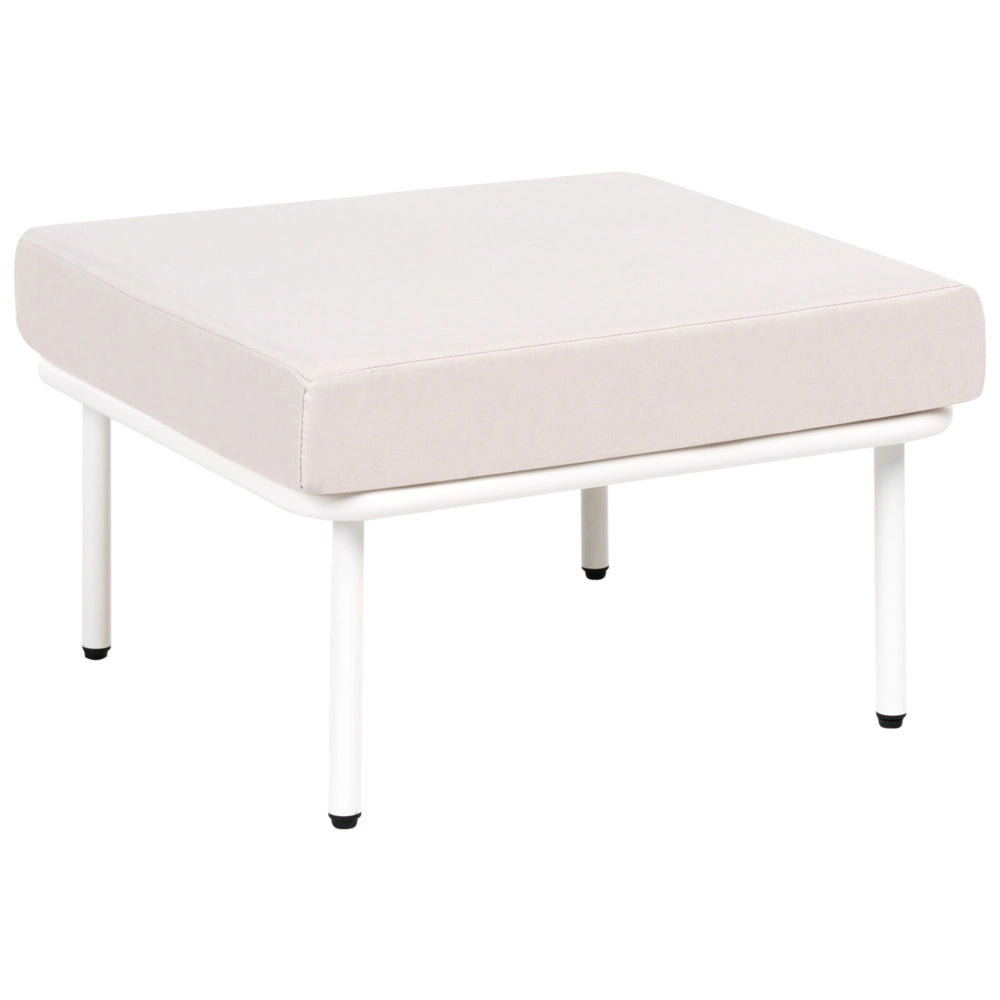 Pouf da giardino in metallo con cuscino in tessuto, colore beige chiaro stile rustico moderno