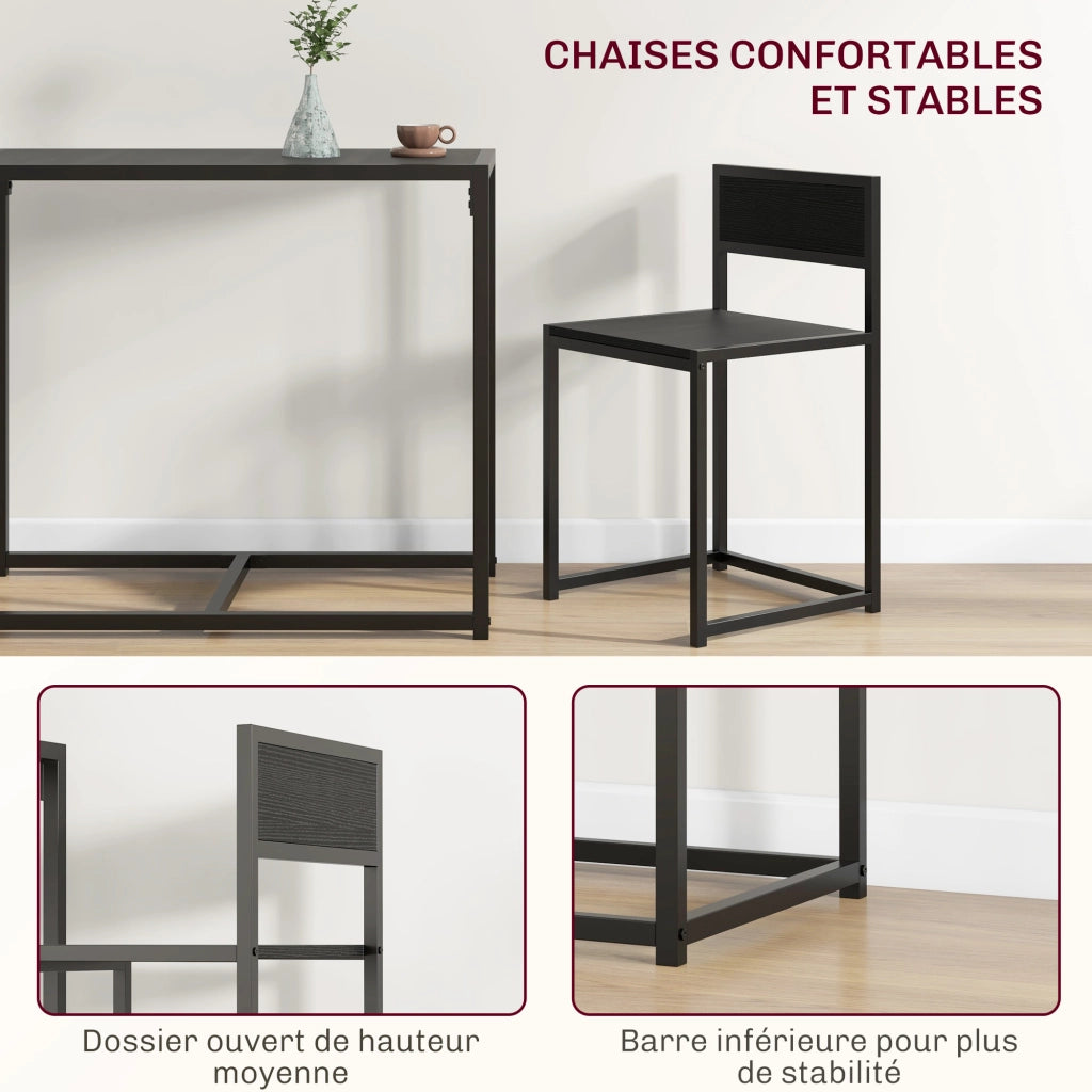 Tavolo da pranzo allungabile con 2 sedie ¨C zephmum ¨C nero, metallo