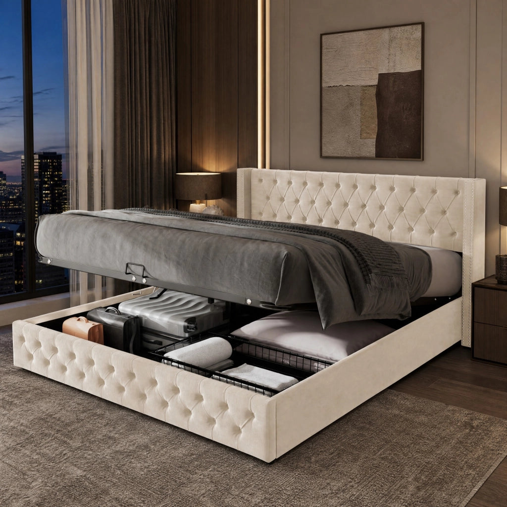 LETTO Contenitore Chesterfield 180x200 cm Velluto Grigio