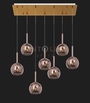 SOSP. OTTONE SAT. RETTANGOLARE 7 LUCI VETRI TUTTI PICCOLO RAME 1155OS-S7 RP-RA