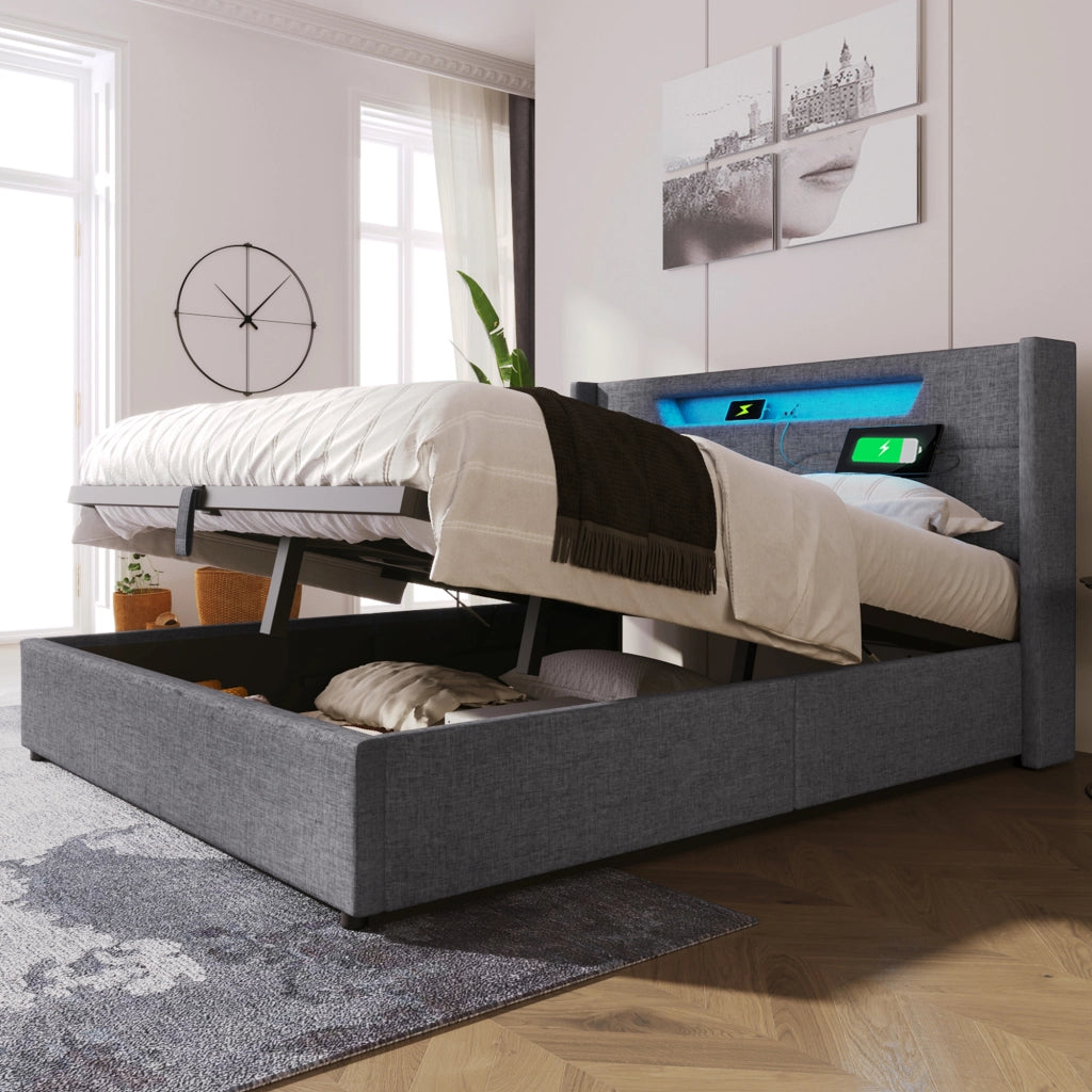 letto imbottito lino grigio 160 x 200 cm