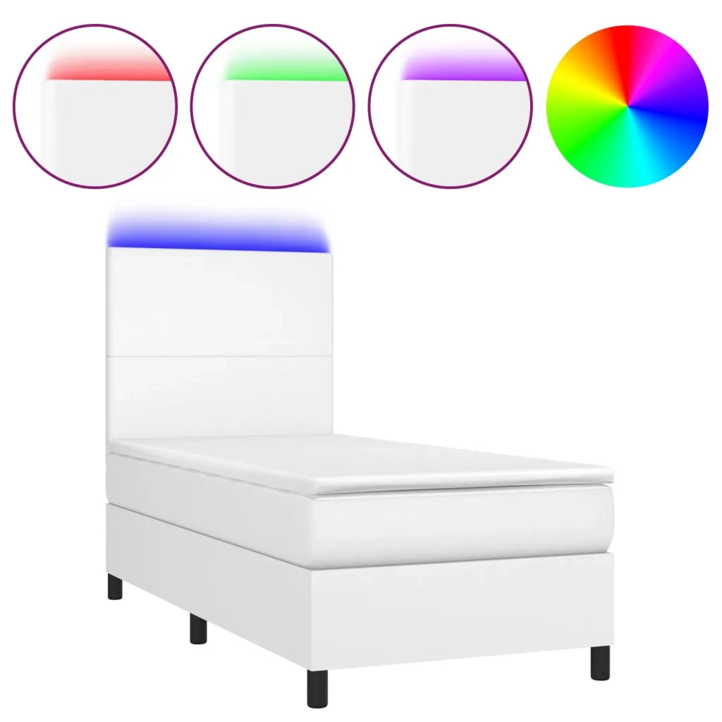Letto singolo | Letto per adulti | Giroletto Molle con Materasso e LED Bianco 90x190 cm Similpelle