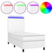 Letto singolo | Letto per adulti | Giroletto Molle con Materasso e LED Bianco 90x190 cm Similpelle
