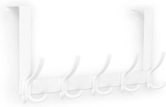Hanger per porta con 5 ganci a treccia - asse da asciugamani per porta - hanger per porta con ganci - appendiabiti - appendiporta per cappotti - cappotto - borsa - cappello - bianco - 1 pezzo