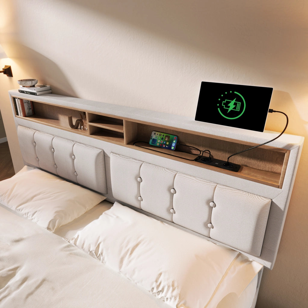 letto imbottito lino beige 140 x 200 cm