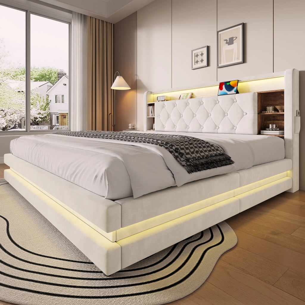 letto imbottito velluto beige 180 x 200 cm