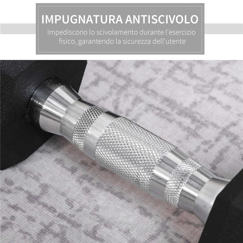 SET DI 2 MANUBRI DA 4 KG ESAGONALI CON PRESA ANTISCIVOLO E RIVESTIMENTO IN GOMMA NERO