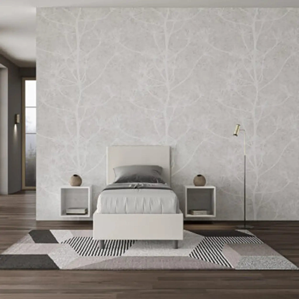 Letto singolo con rete imbottito 80x190 similpelle bianco Adele