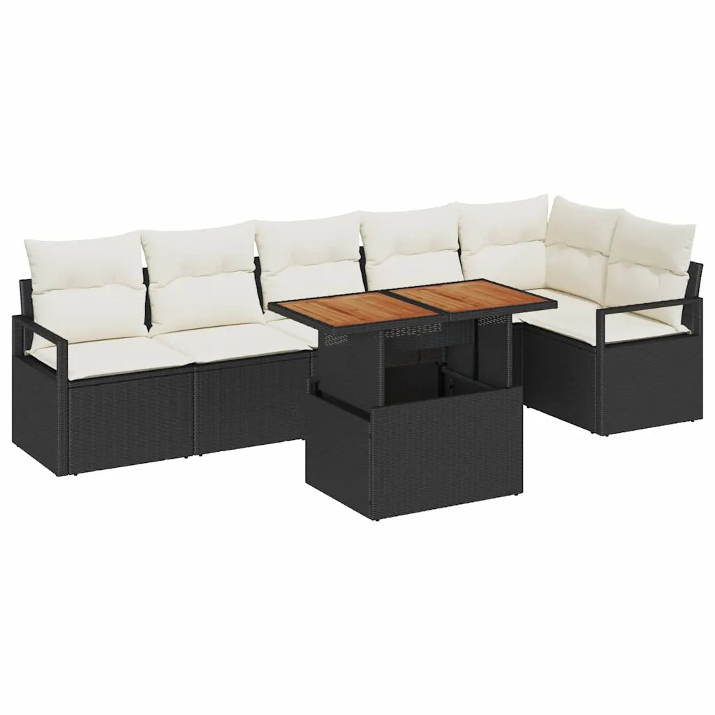 Set da Pranzo per Giardino con cuscino 7 pcs Nero e Crema 3349718