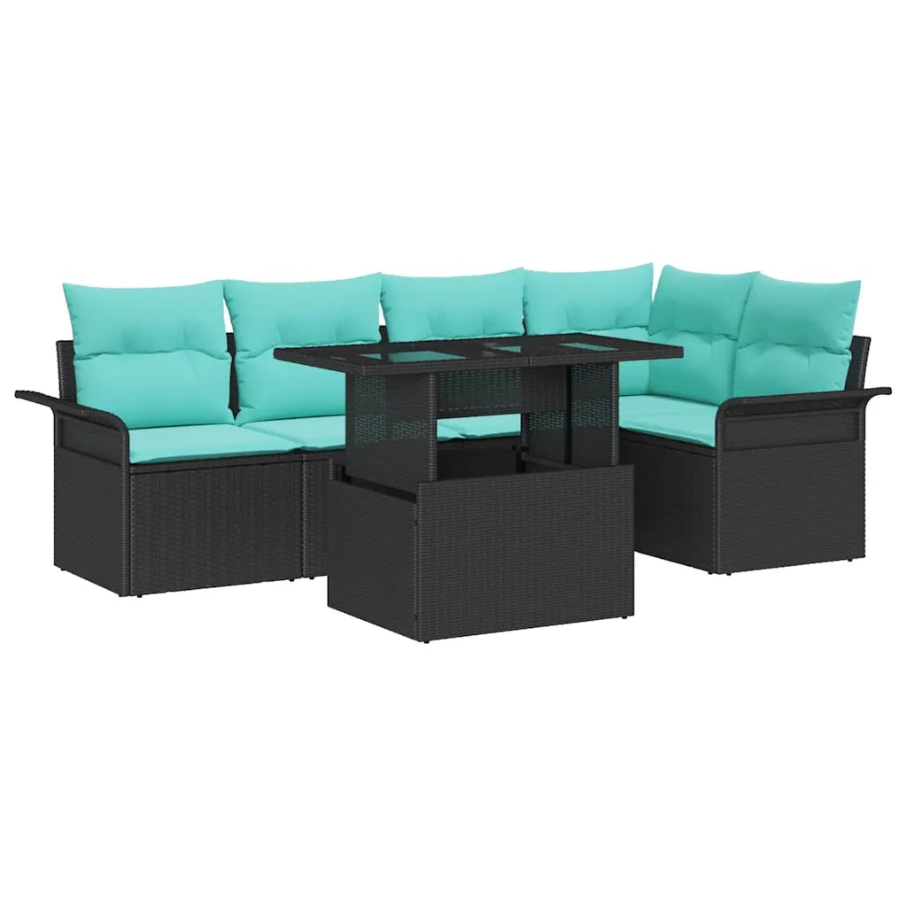 Set Divano da Giardino con cuscino 6 pcs Nero Poly Rattan 3348292