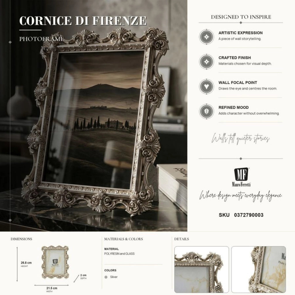 Cornice portafoto Florence argento barocca 15x20 cm