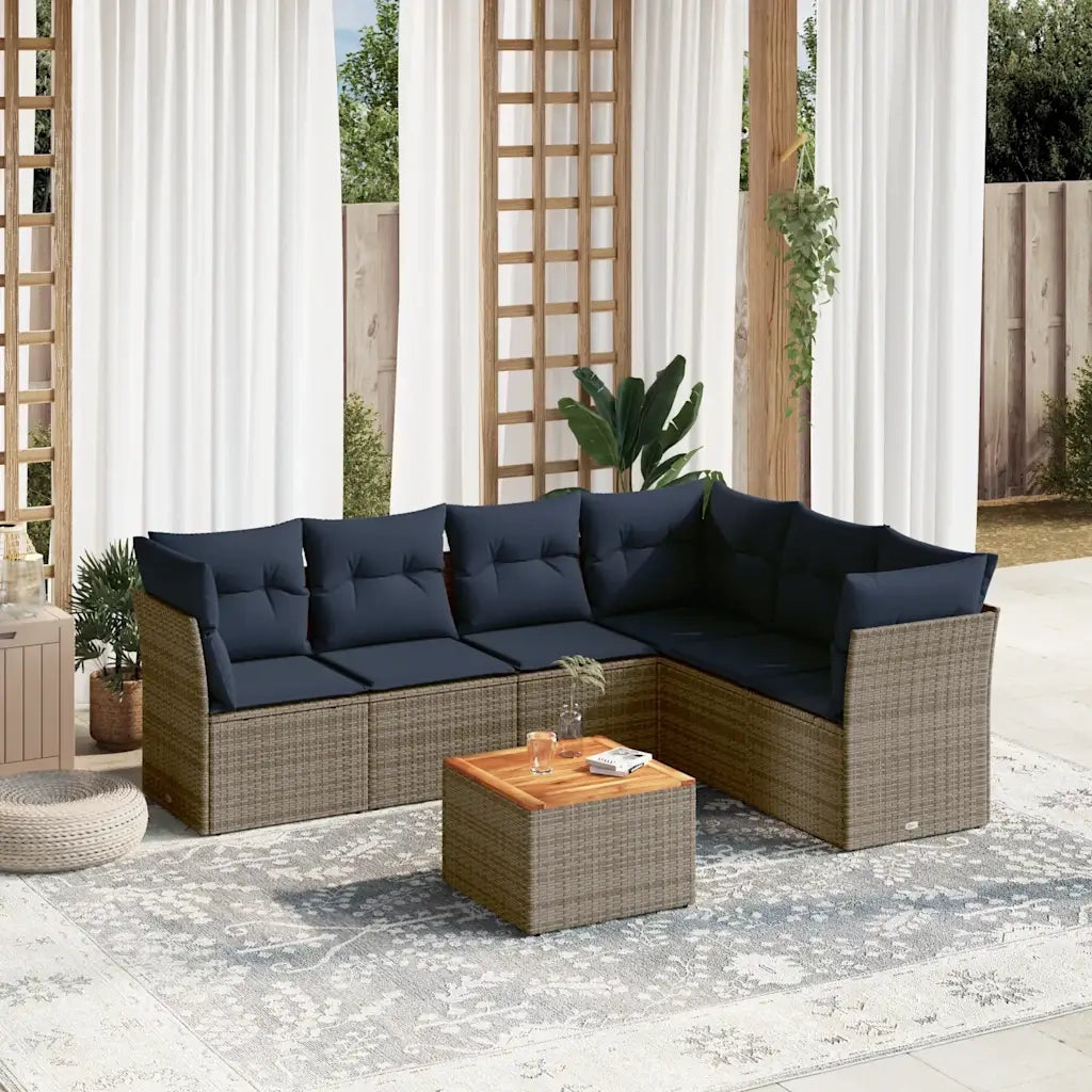 Set Divani da Giardino 7 pz con Cuscini Grigio in Polyrattan 3255991