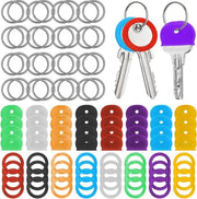 Set di coppe chiavi - 64 pezzi coppe chiavi PVC colorate - set di etichette chiavi con 32 anelli di chiave in acciaio - forma semicircolare, circolare - 8 colori