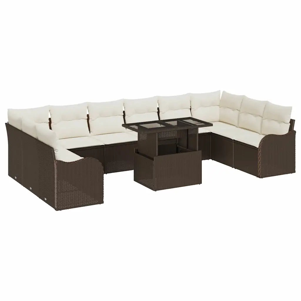 Set Divano da Giardino con cuscino 11 pcs Marrone Poly Rattan 3348534