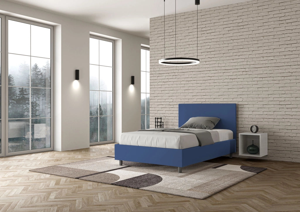 BS COM Letto una piazza e mezza contenitore imbottito 120x190 similpelle blu