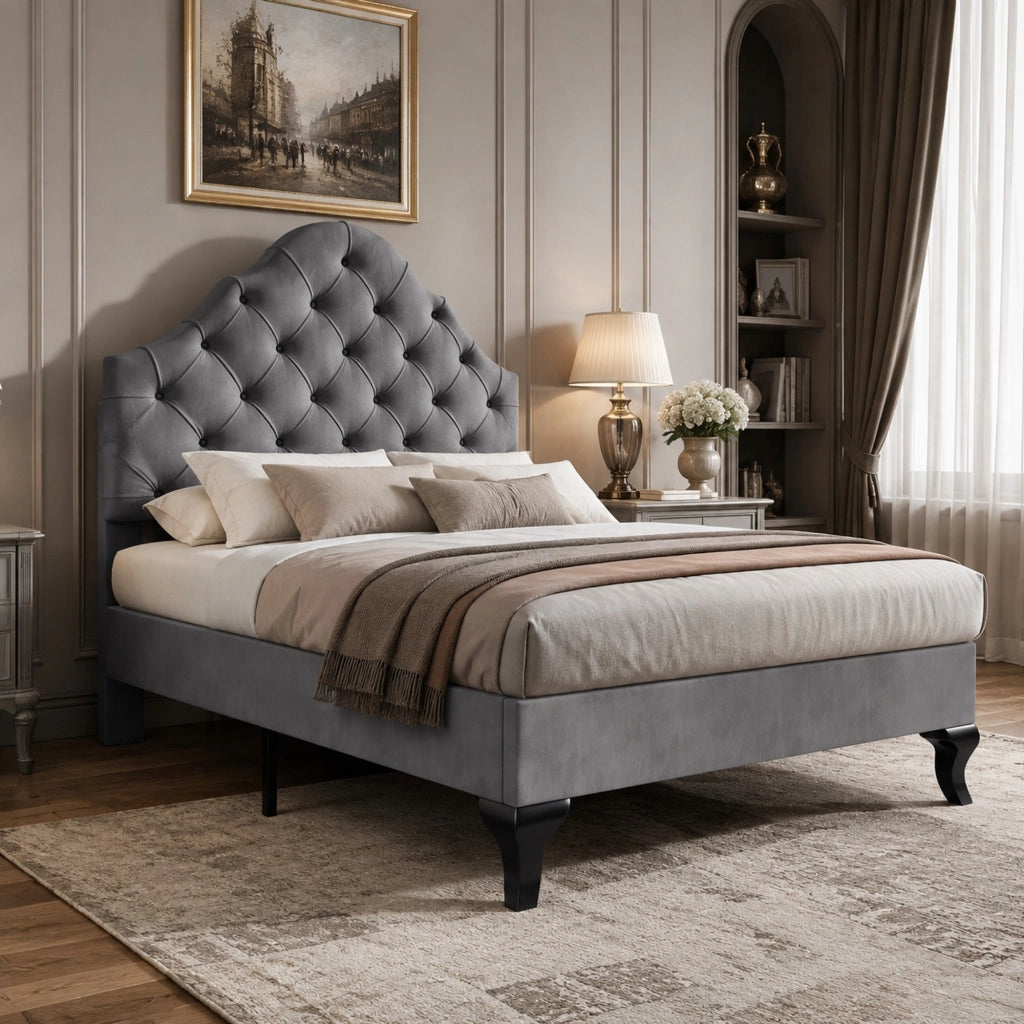 LETTO imbottito 90x200 cm in velluto grigio con testiera
