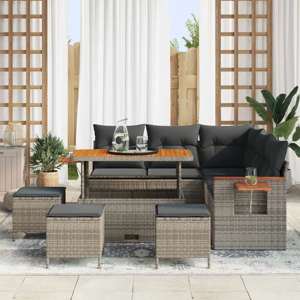 Set Divano da Giardino con cuscino 10 pcs Grigio polyrattan
