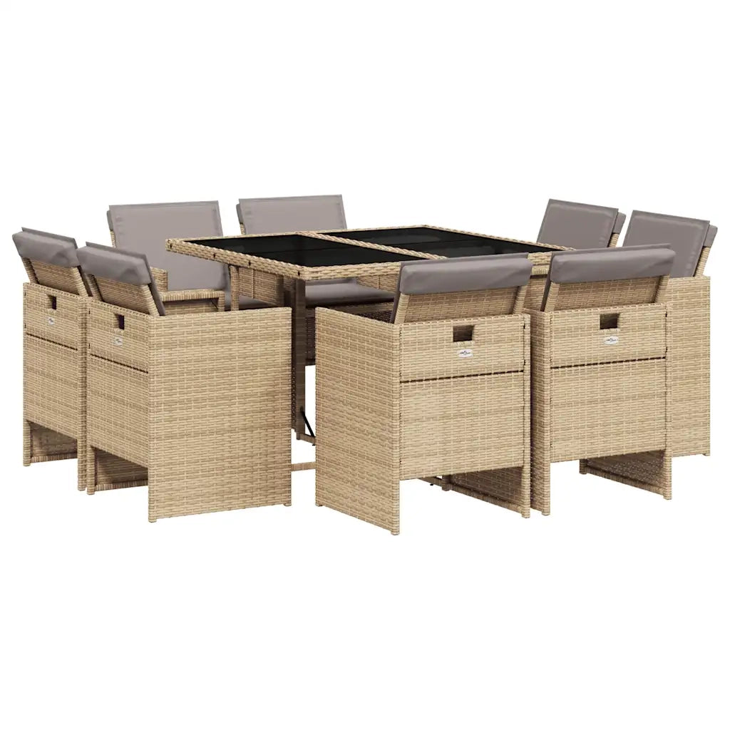Set Pranzo da Giardino 9 pz con Cuscini Beige Misto Polyrattan