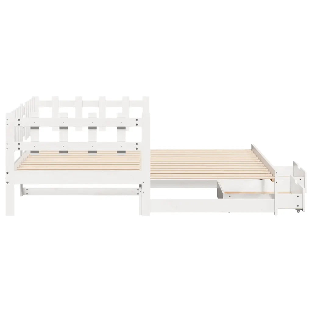 Letto singolo | Letto per adulti | Letto Estraibile con Cassetti senza Materasso Bianco 90x200 cm