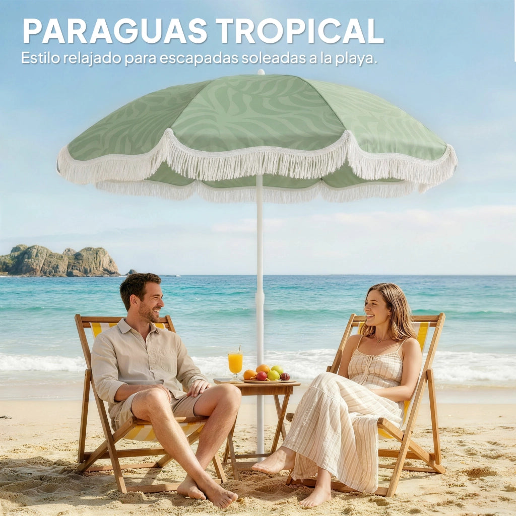 Ombrellone da Spiaggia con Frange ¨C Xylo ¨C Verde ?180cm UPF30+ Regolabile Inclinabile con Borsa