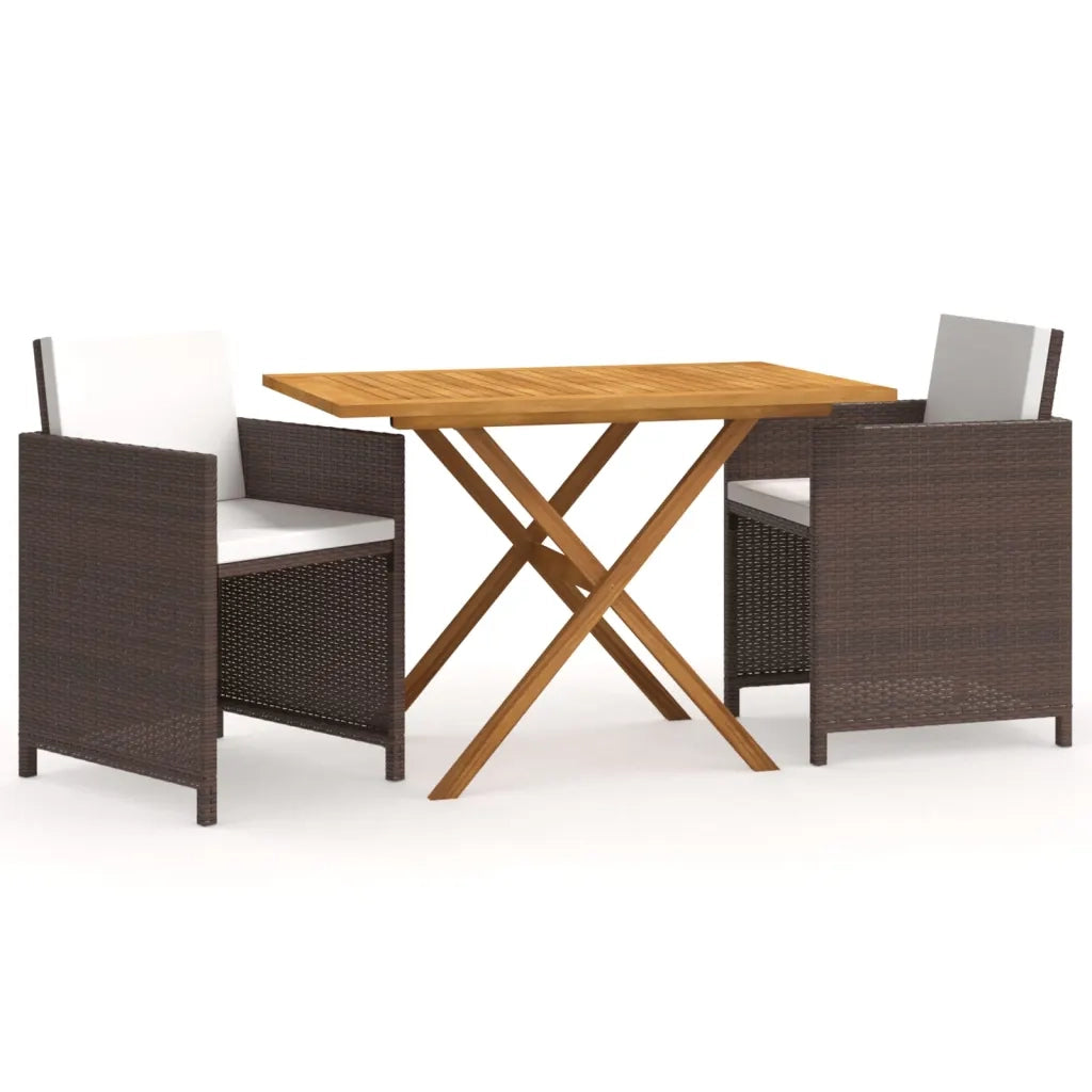 Set da Pranzo per Giardino 3 pz con Cuscini Marrone 3094299