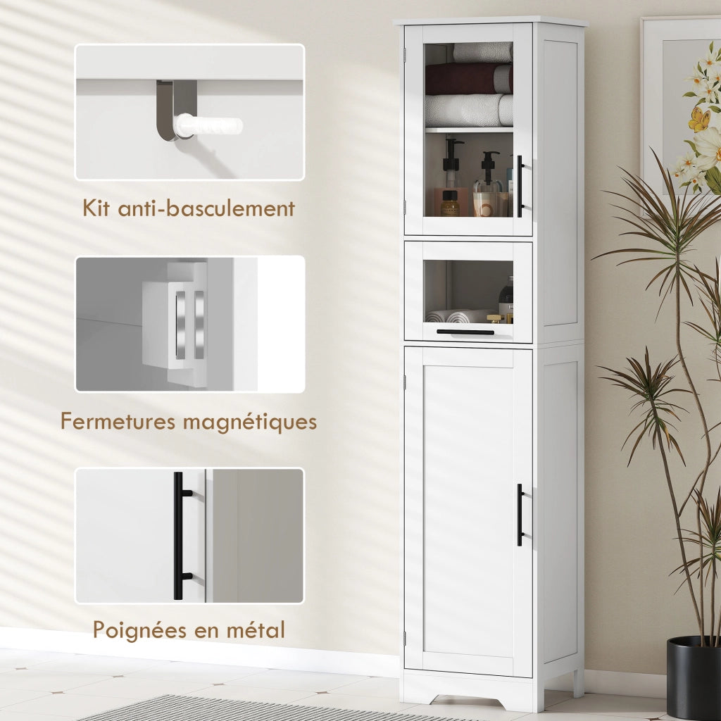 Mobile colonna bagno ¨C Xylo ¨C bianco con cassetto, 2 ante e ripiano regolabile, 40x31x170 cm
