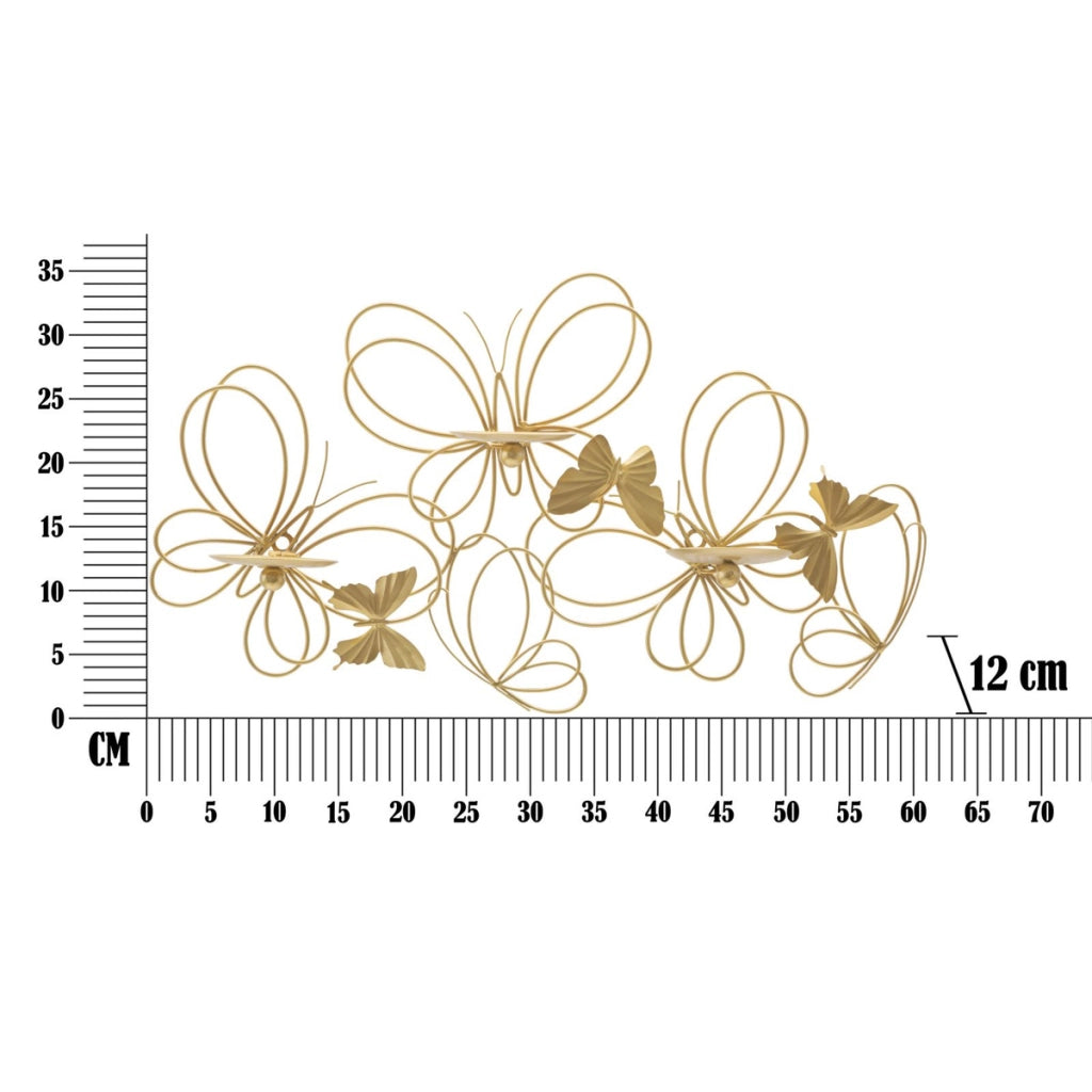Portacandele da muro Farfalle in ferro dorato CM 61x12x34