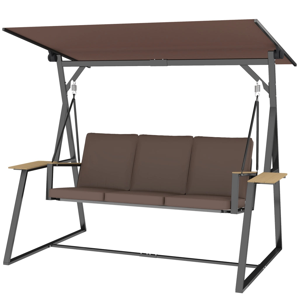 Dondolo da Giardino 3 Posti con Tettuccio Regolabile ¨C zephmum ¨C Marrone, Metallo, 222x131x175 cm