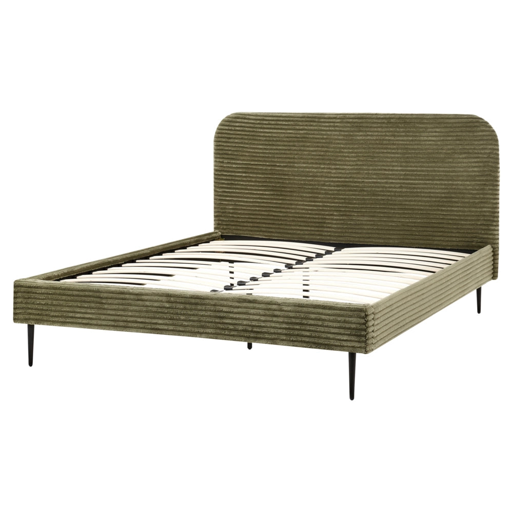 Letto verde velluto a coste testiera con rete a doghe 160 x 200 cm design minimalista