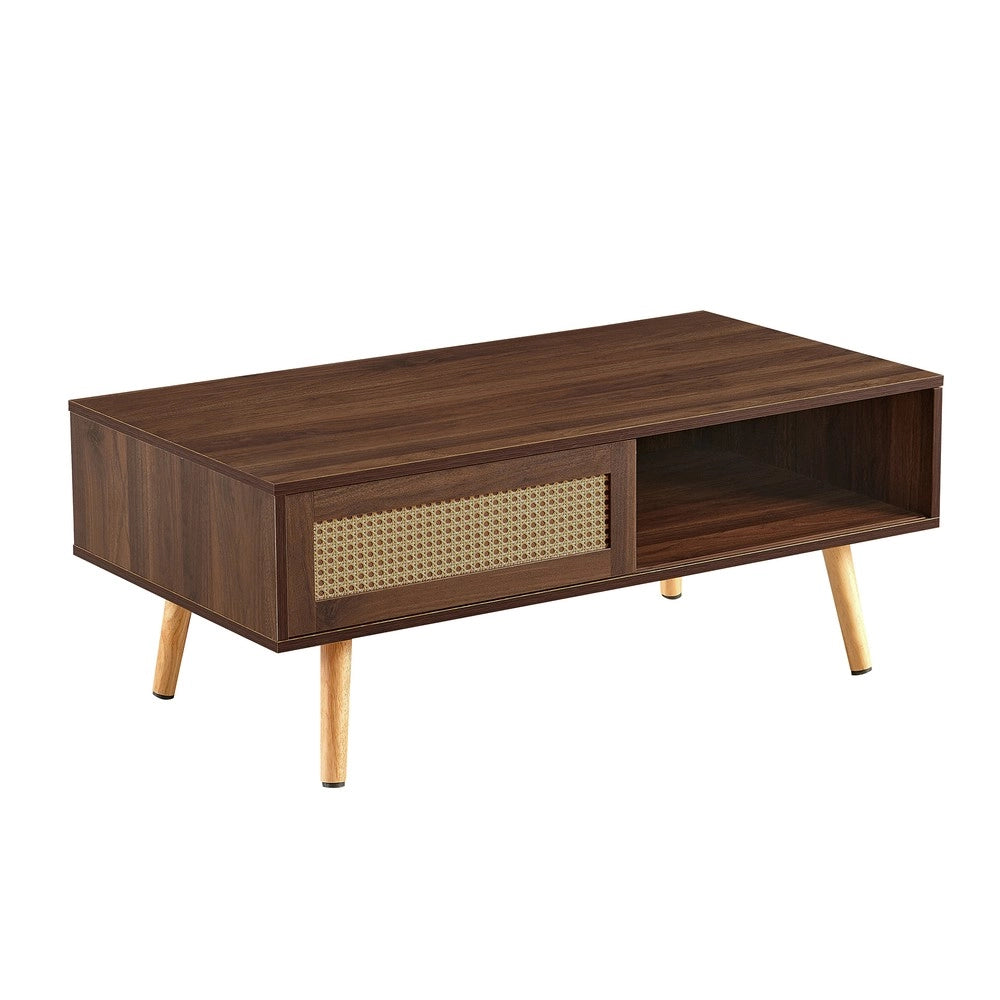 Tavolino da Caff¨¨ con Ante Scorrevoli ¨C MINIMAL ¨C Noce Scuro, Gambe in Legno Massello, 105x55x40 cm