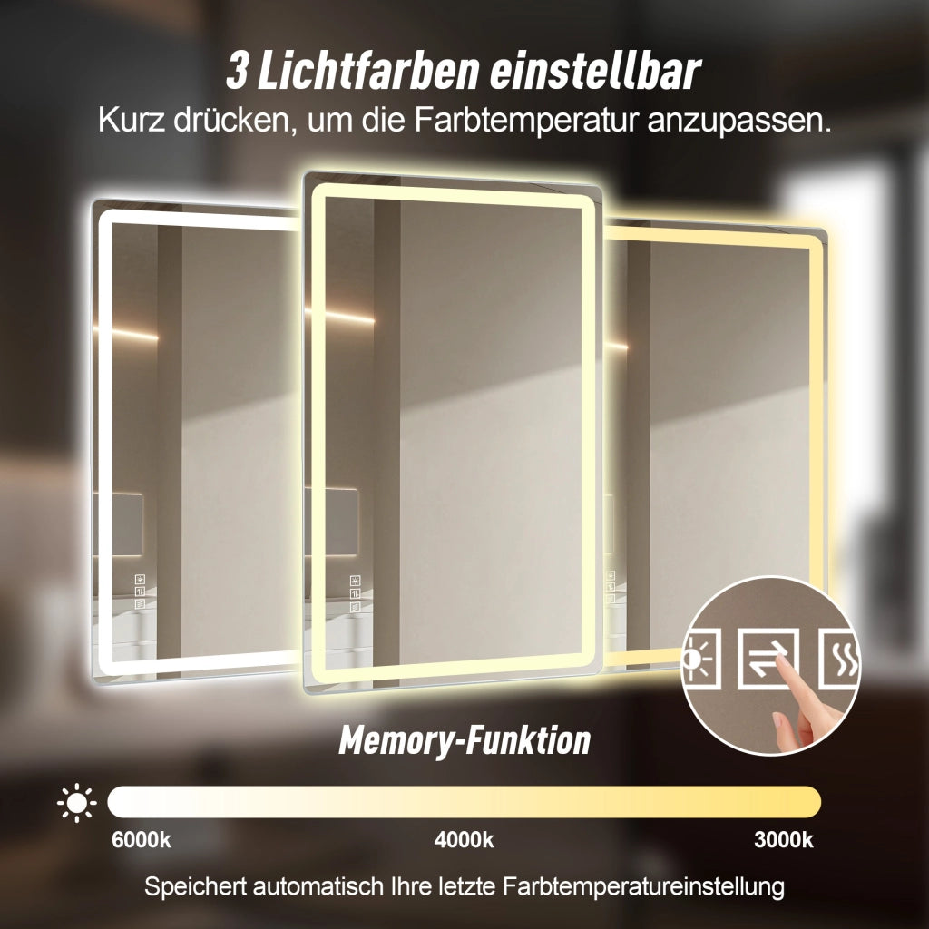 Specchio LED da bagno 60x100 cm; antiappannamento; dimmerabile; argento