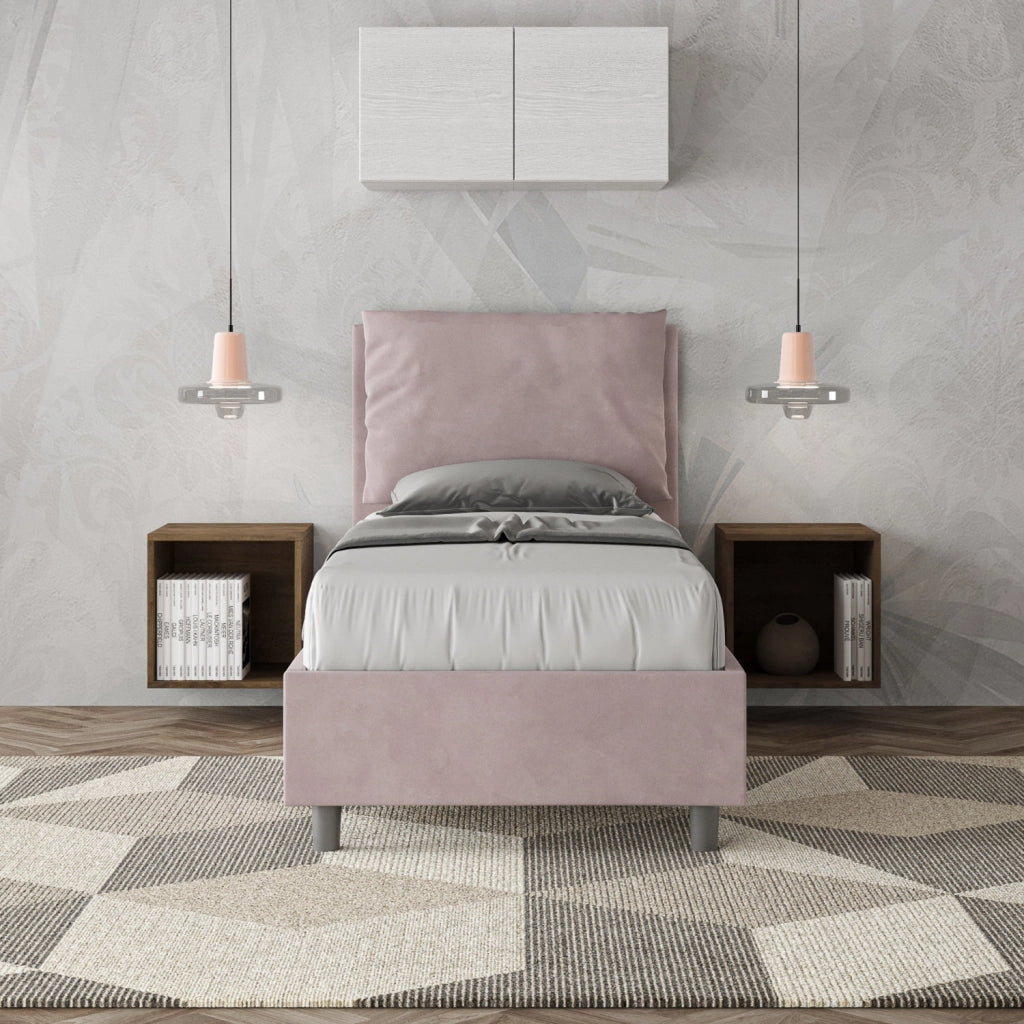 BS COM Letto singolo senza rete imbottito 80x200 microfibra glicine