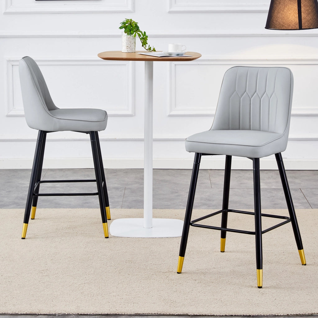 Sgabello da bar set di 2 con schienale ergonomico; rinforzo incrociato e poggiapiedi in PU grigio chiaro e nero
