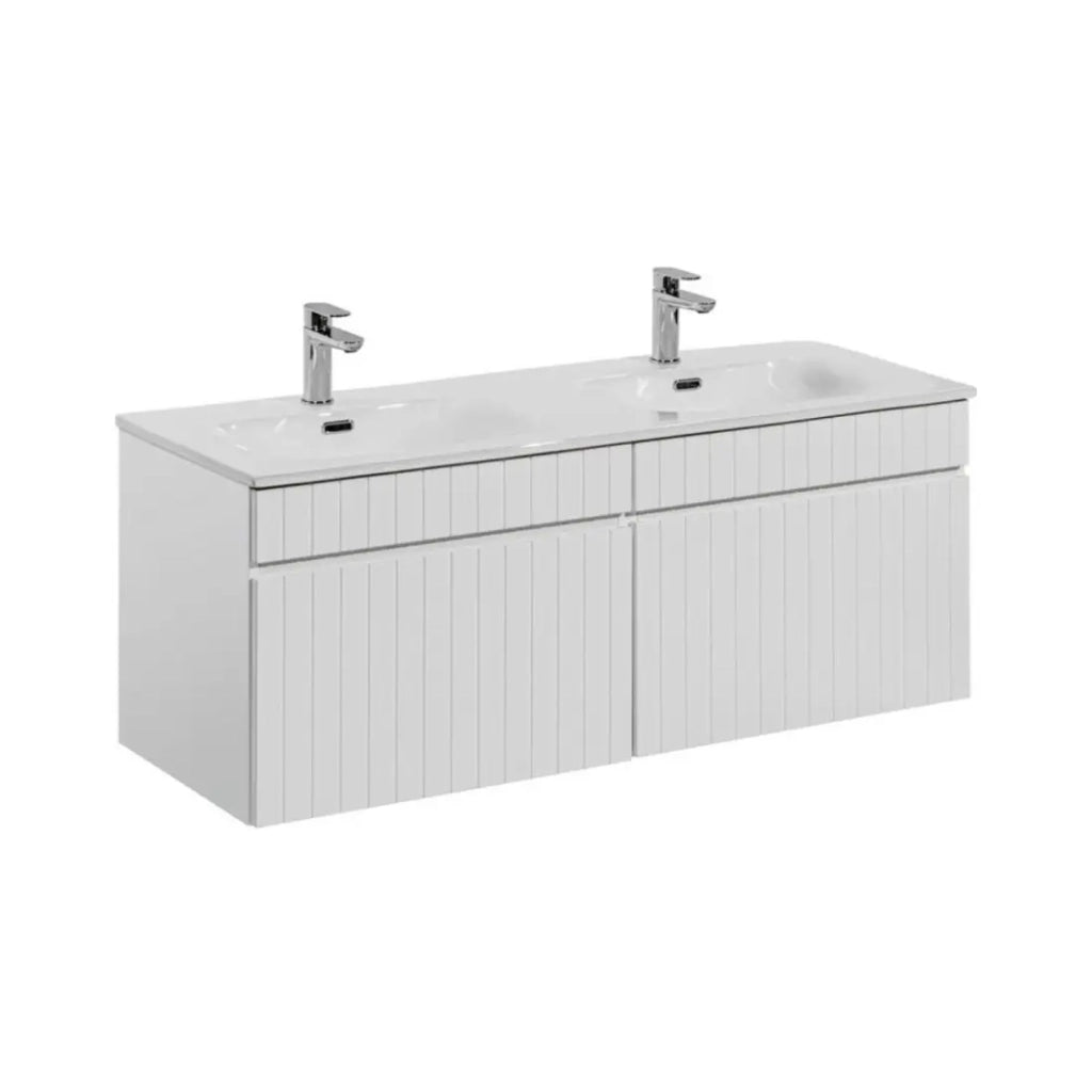 Set ICON bianco: mobili sotto lavabo 120cm + doppio lavabo incassato in ceramica bianca