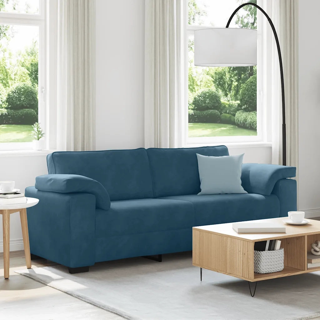 Divano a 3 Posti-Sofa 3 Posti Blu 178 cm in Velluto