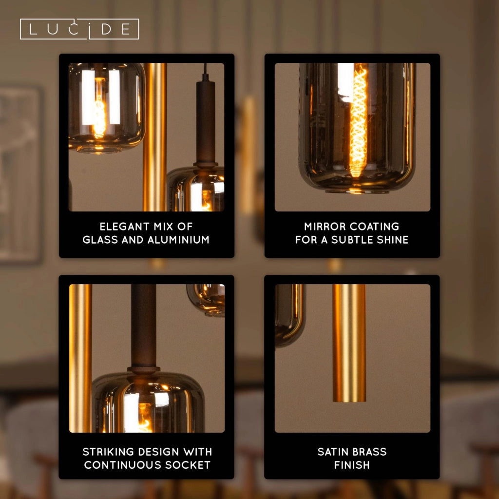 Lampada a sospensione JOANET vetro nero oro 6+3 Lucide