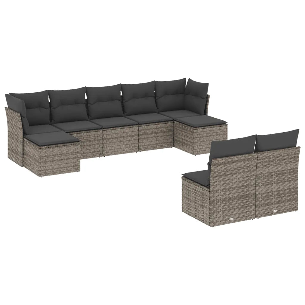 Set Divano da Giardino 9 pz con Cuscini Grigio in Polyrattan 3250109