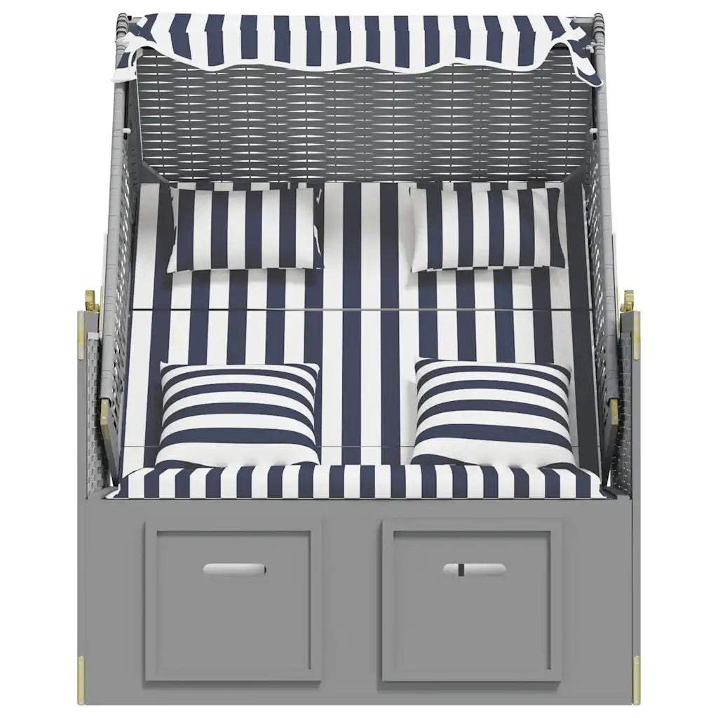 Strandkorb con Cuscini Polyrattan e Legno Massello Blu e Bianco CFW6330340