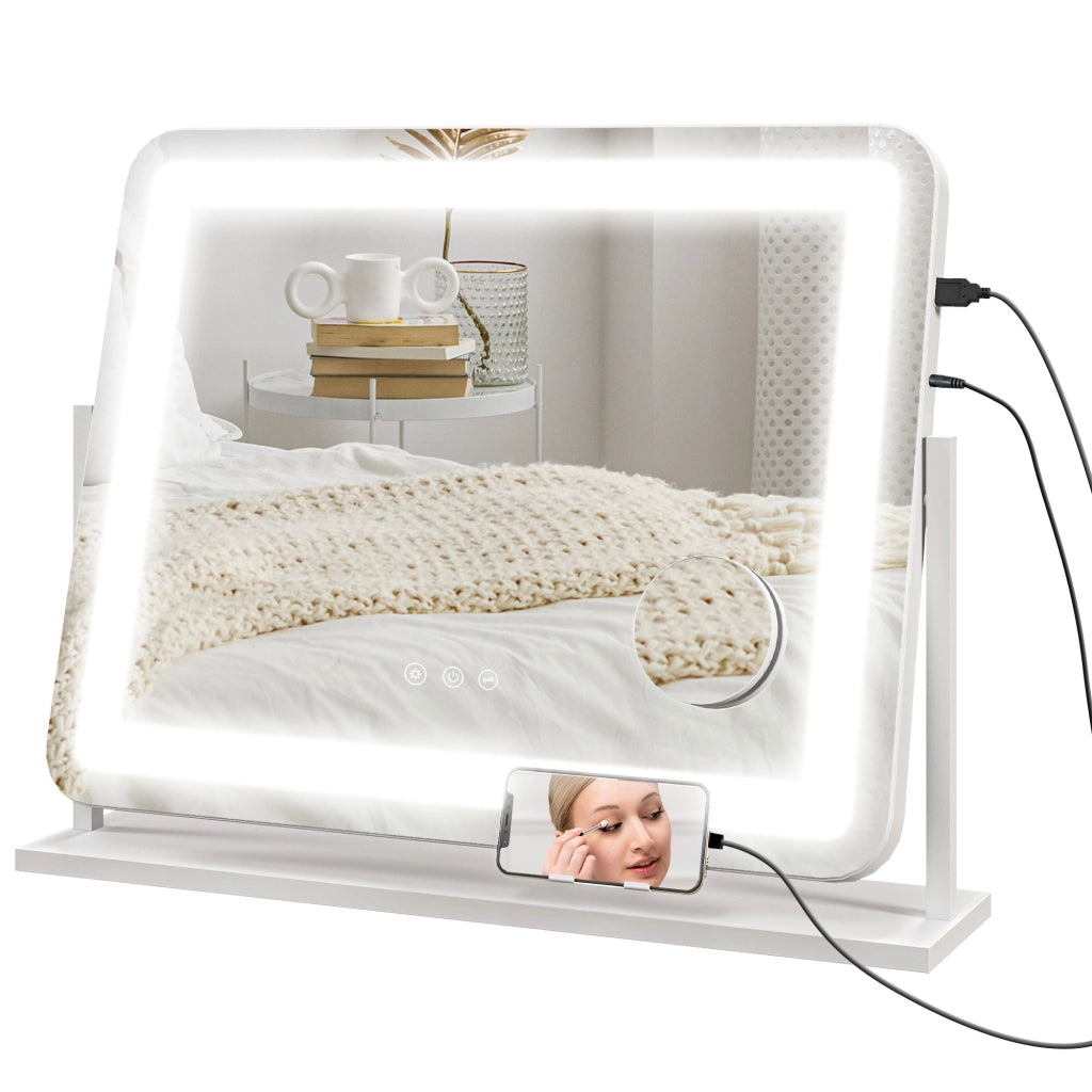 Specchio da Toeletta Bianco 58x46 cm con Luce LED e 3 Modalit¨¤ ¨C Zephmum ¨C Regolabile e Touch