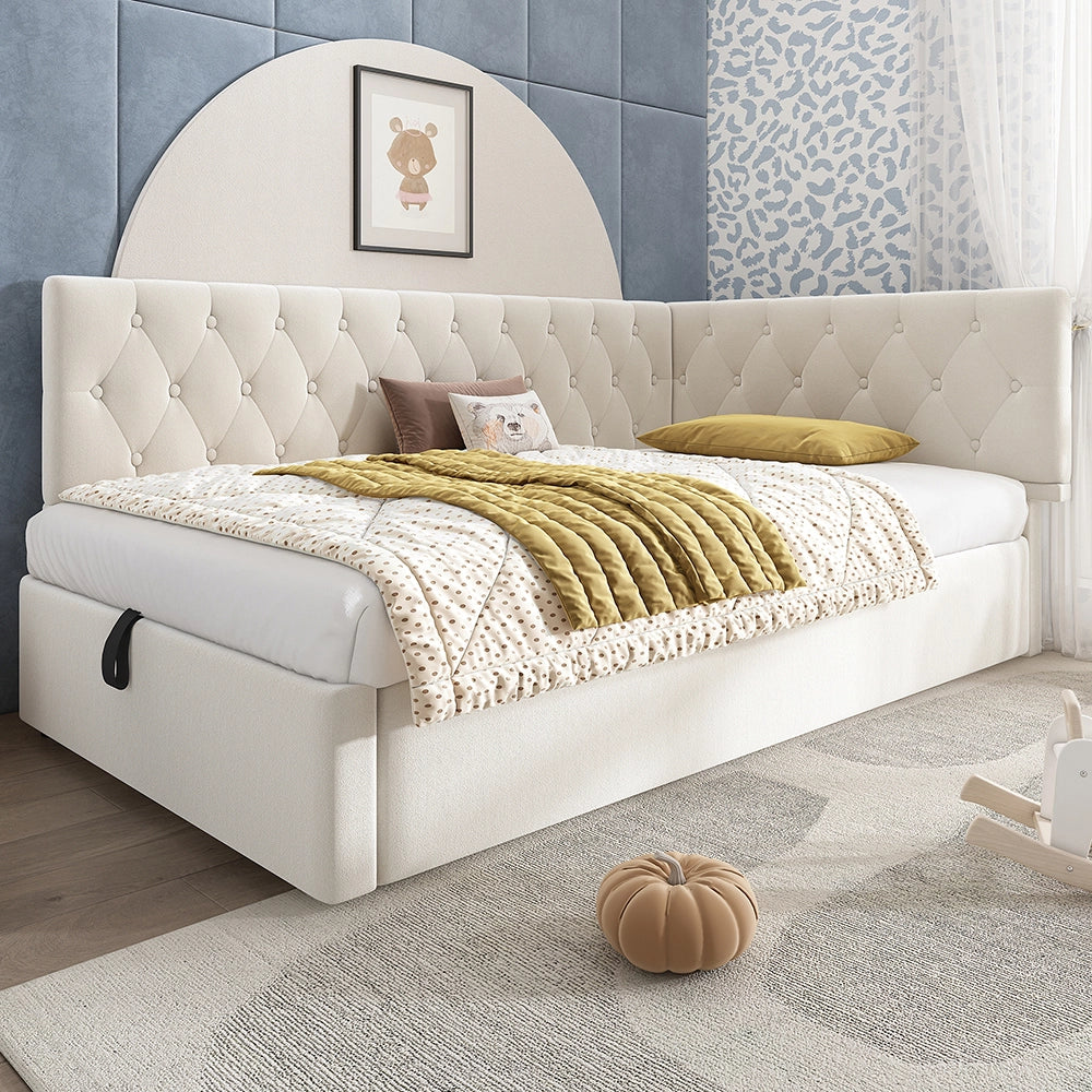 Divano letto 90x200cm - Xylo - beige, struttura legno, sollevamento