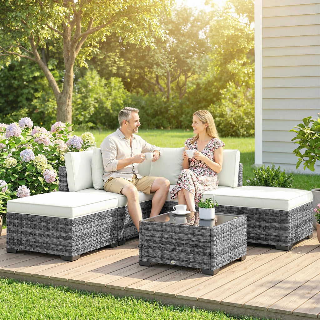 Set Giardino 6 Pezzi Rattan Acciaio ¨C Zephmum ¨C Divano Tavolino Cuscini Grigio