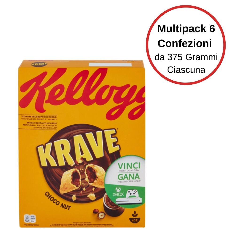 Kellogg's krave choco nut multipack da 6 confezioni da 375 grammi ciascuna