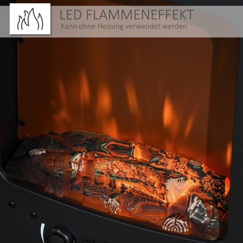 Caminetto elettrico a LED, autoportante con effetto fiamma, 900/1800W, nero