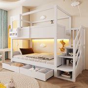 Letto a castello per bambini 90 × 200 cm con lavagna, scala contenitore e 2 cassetti, senza materasso, bianco