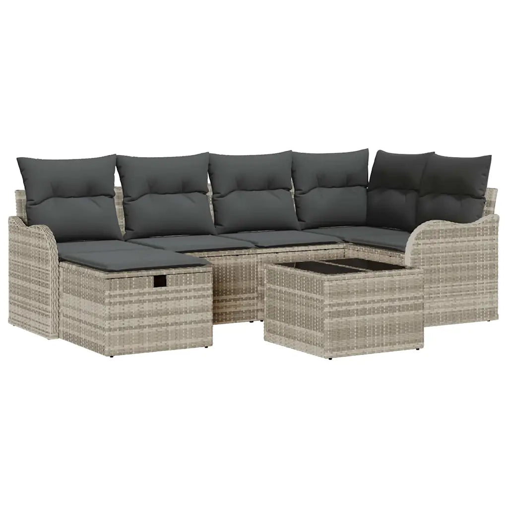 Set Divano da Giardino 7 pcs Grigio chiaro Poly Rattan